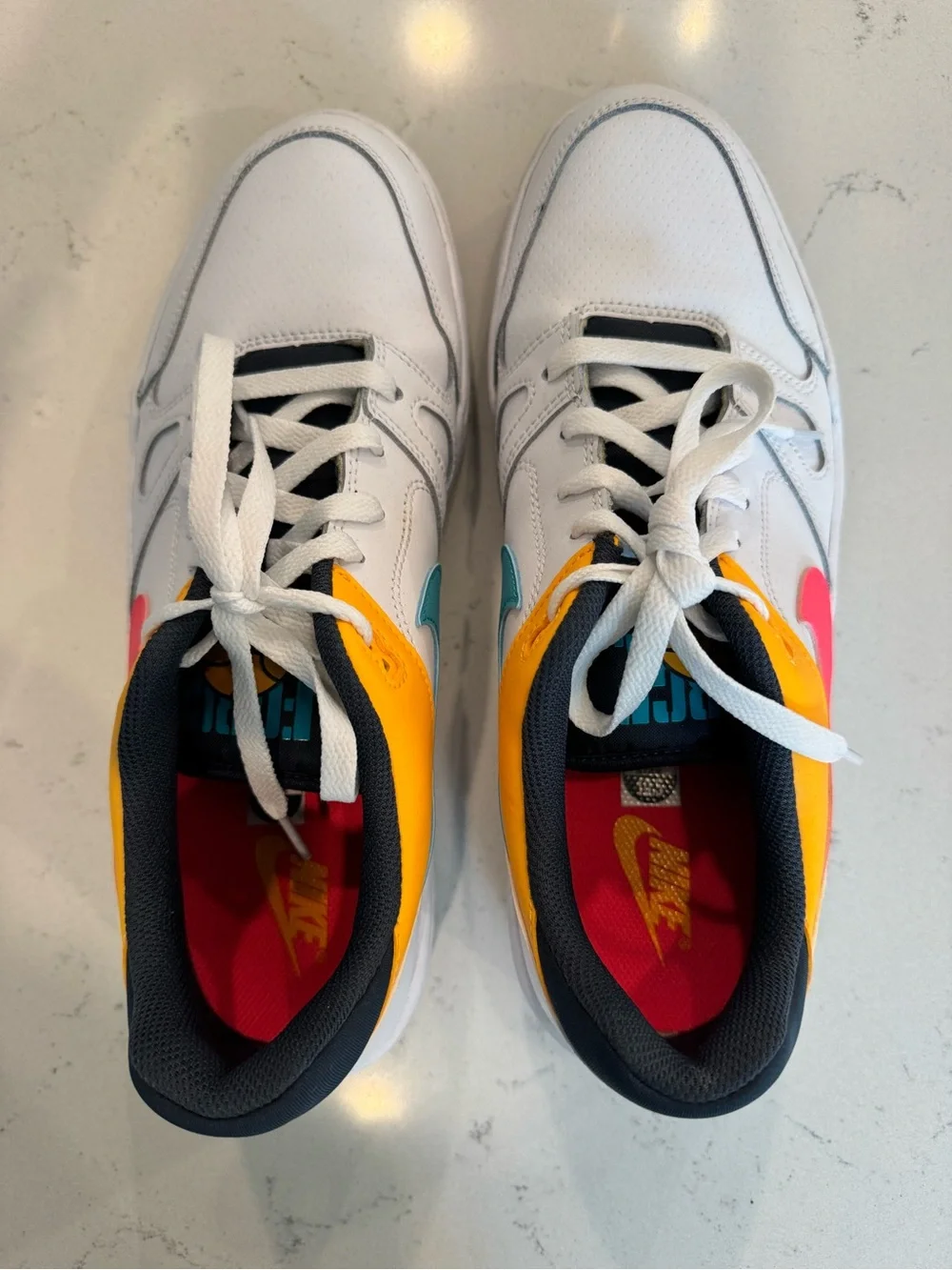 Nike Full Force Low-Top Men’s Sneakers in White with Pink, Teal & Yellow Accents